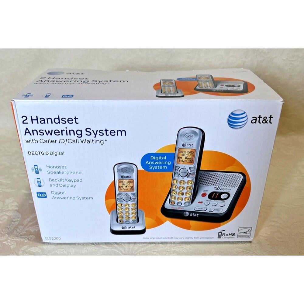 AT&T EL52200 DECT 6.0 2-Handset Cordless Phone System Digital Answering Machine